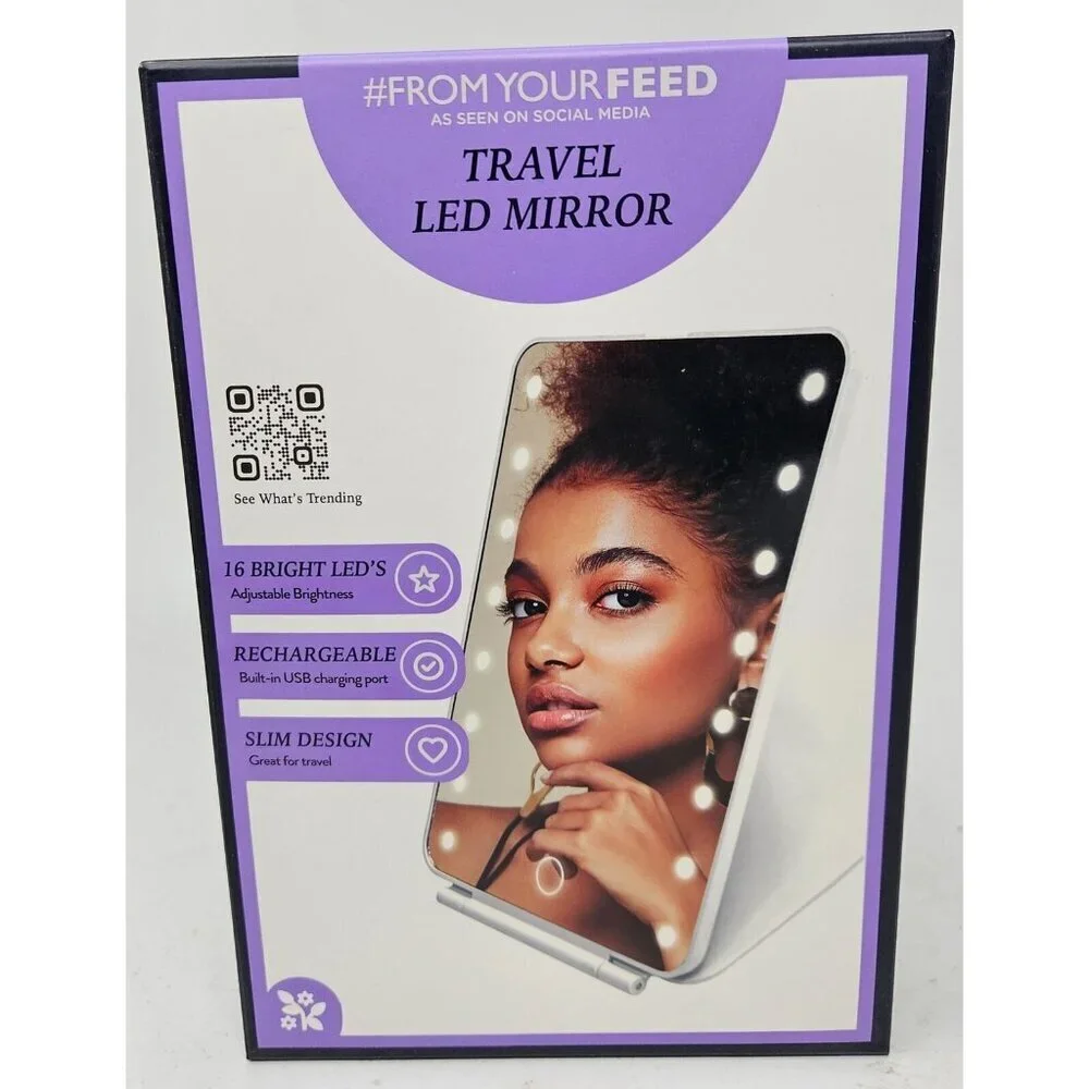 Travel LED Mirror, 16 LEDs, Includes Stand, Re-Chargeable White by Vivitar